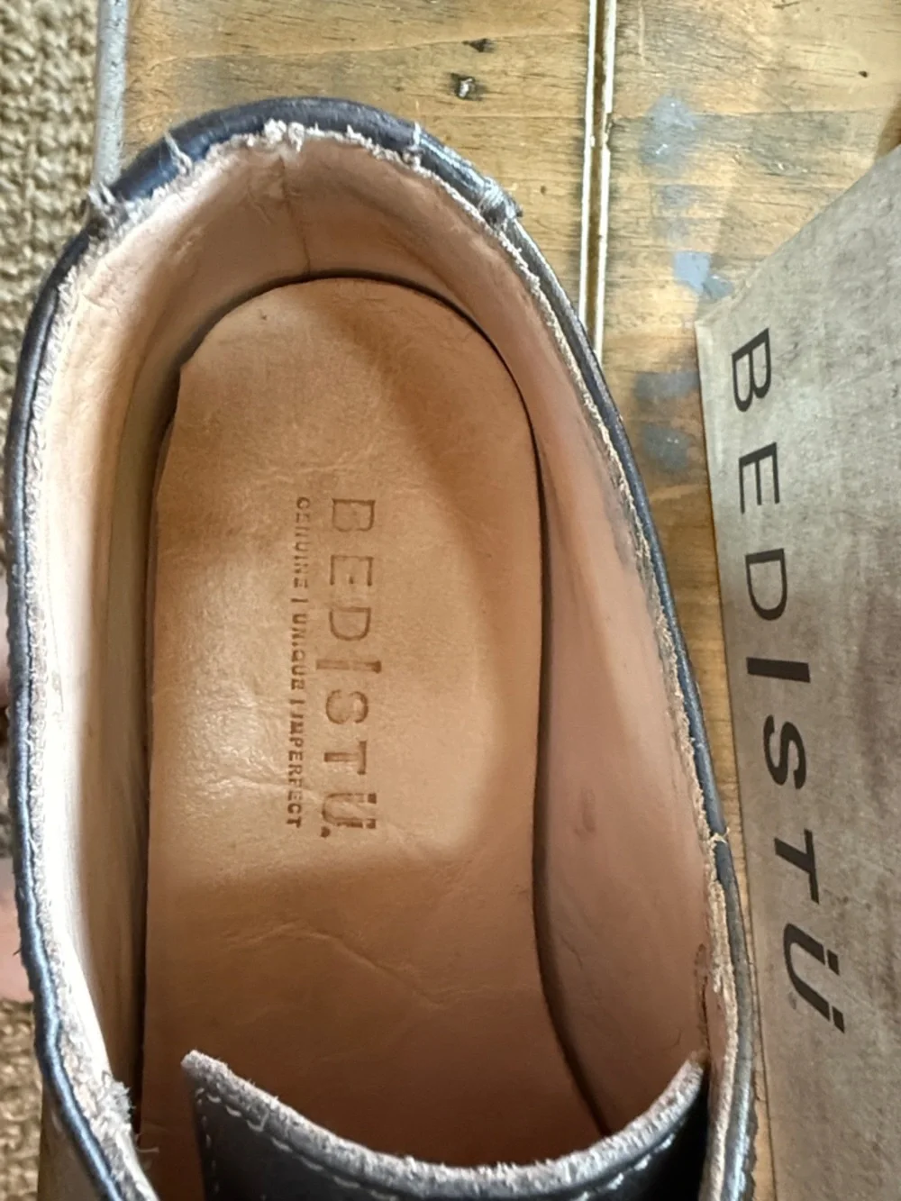 BED|STU Women's Lita Brogue Oxfords in Rustic Metal and Sage. - Picture 6 of 7